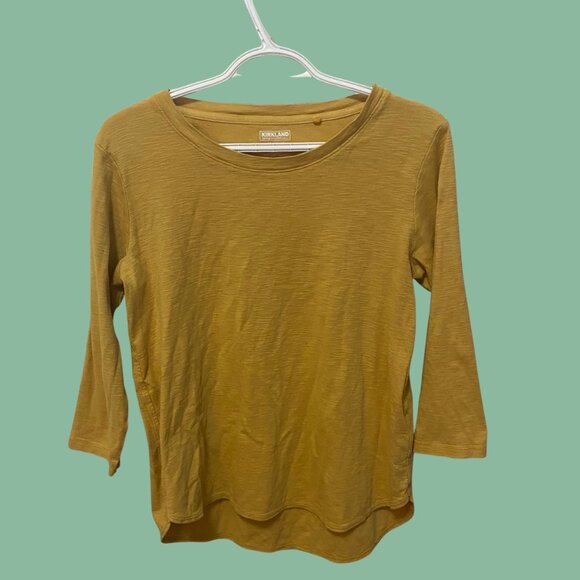 ✨ Kirkland Signature Mustard Yellow 100% Cotton 3/4 Sleeve Top | Size M - Picture 2 of 7